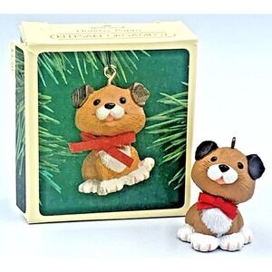 Holiday Puppy Hallmark Keepsake Ornament 1983 Dog Red Ribbon Vintage